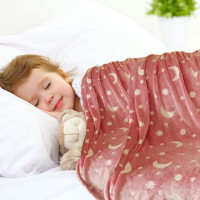 Плед, що світиться в темряві, ковдра BLANKET Рожевий колір 120х165 см плюшеве покривало з зірками день/ніч