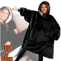 Толстовка плед з рукавами і капюшоном Huggle Hoodie оверсайз, теплий худорлявий з великою кишенею для рук Чорний