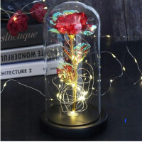 Троянда в скляній колбі LED RED GOLD з LED підсвічуванням Rose of Love Червона